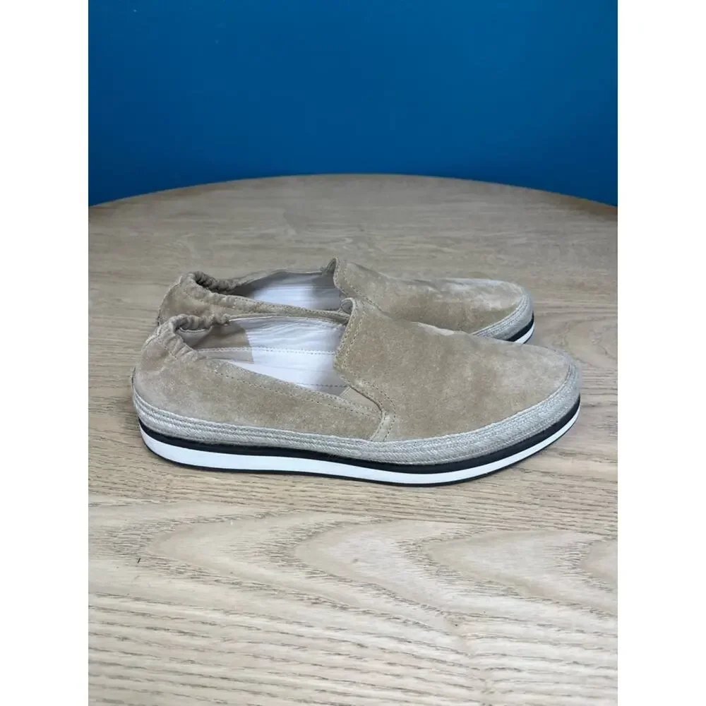 PRADA Saint Tropez Espadrille Slip On Platform Sneakers Tan Suede Size 7.5